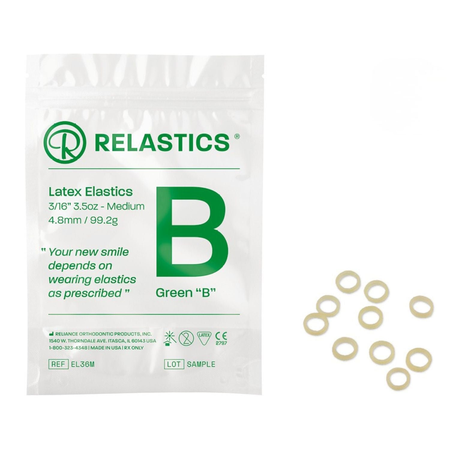 Relastics™ Intraorale Elastics, Latex, Durchmesser 3/16" = 4,8 mm, Medium